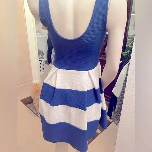 NORDSTROMS SOPRANO BLUE AND WHITE FIT AND FLARE PLEATED SLEEVELESS DRESS SIZE M - Picture 7 of 12